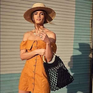 Express X Rocky Barnes off shoulder dress